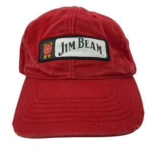 JIM BEAM Hat Adjustable Red Kentucky Whiskey Bourbon distressed 100% cotton